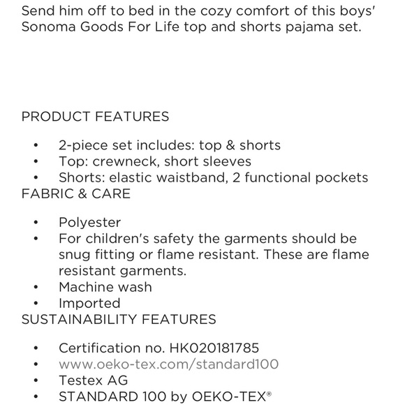 🛑SOLD🛑 SONOMA Boys Pajamas Set XS 5-6 - Picture 8 of 9